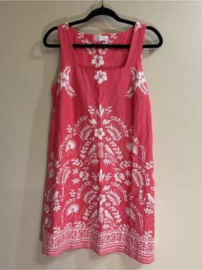 LC Lauren Conrad Pink Tropical Hibiscus Pineapple Print Shift Dress Size Small